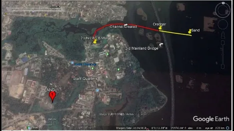 Unaltered route-planning reference with original Google Earth labels; not an office map or verified project location
